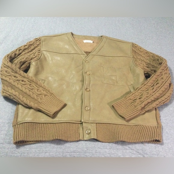 Honor the Gift Tan Vegan Leather And Knit Cardigan Men’s Size L - Picture 1 of 7